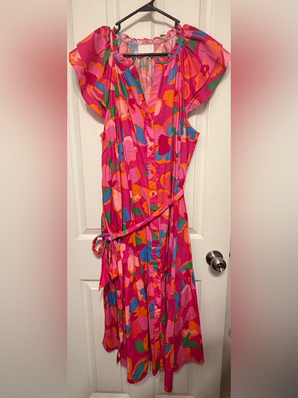 Sugarlips Hot Pink Floral Button-Front Midi Dress with Multicolor Print